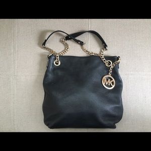 Michael Kors Black Leather Purse/Gold Chain